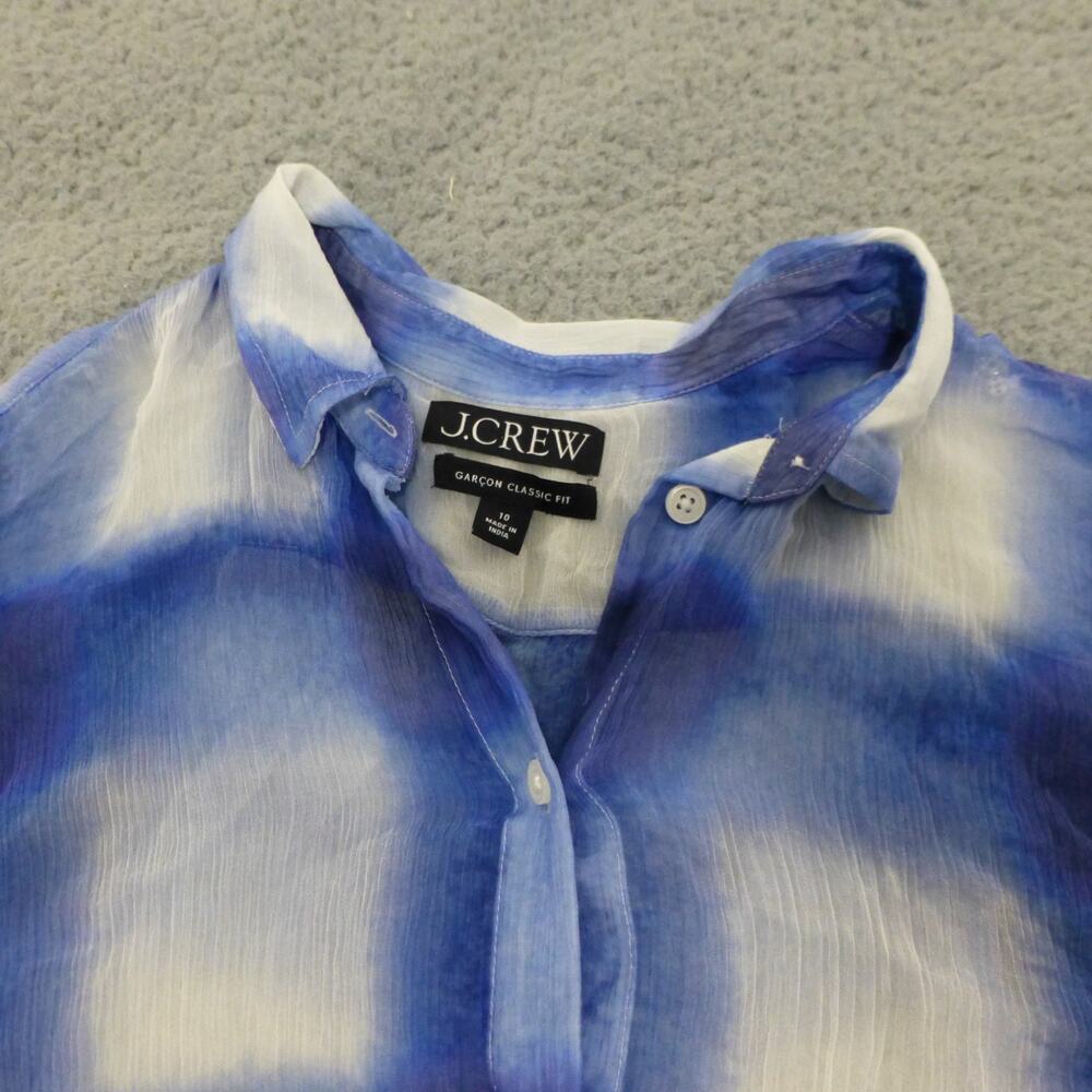 J Crew Shirt Womens 10 Garcon Classic Fit Button Up Seer Blue Long Sleeve - Picture 3 of 8